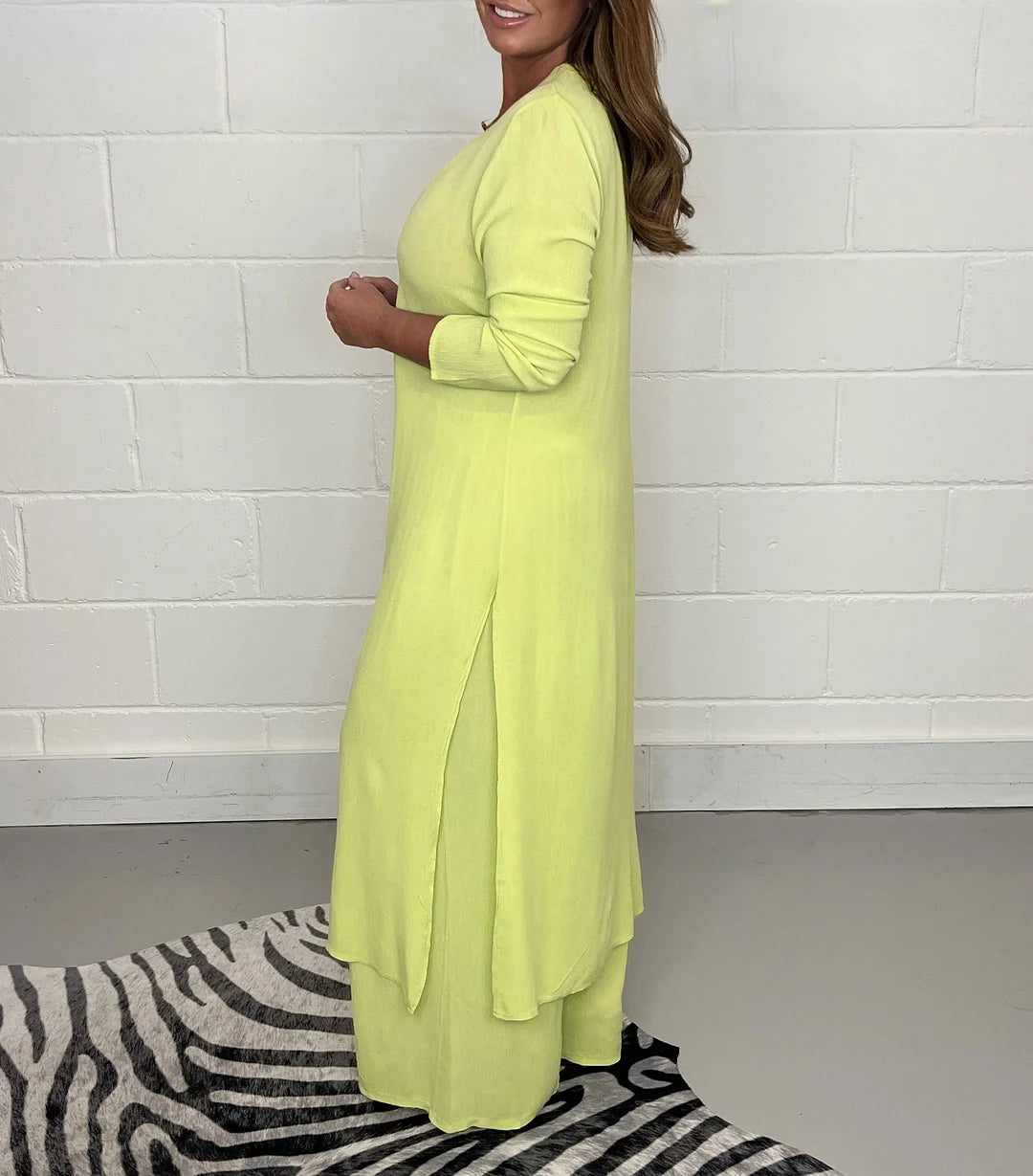 Casual σετ 2 τεμαχίων με μακριά μπλούζα και ασορτί παντελόνι